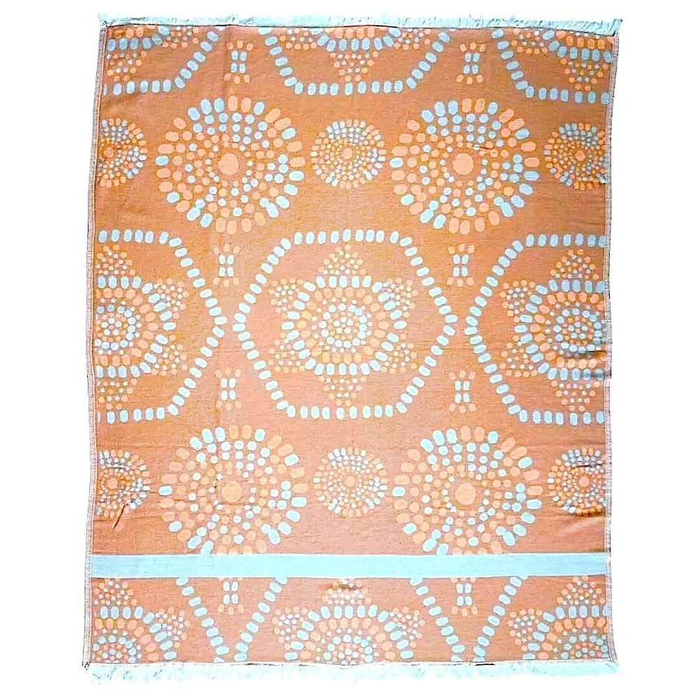 Mandala Tapestry Organic Blanket Loom Weave Tangerine Gray White FLiPSiDE 2 Side